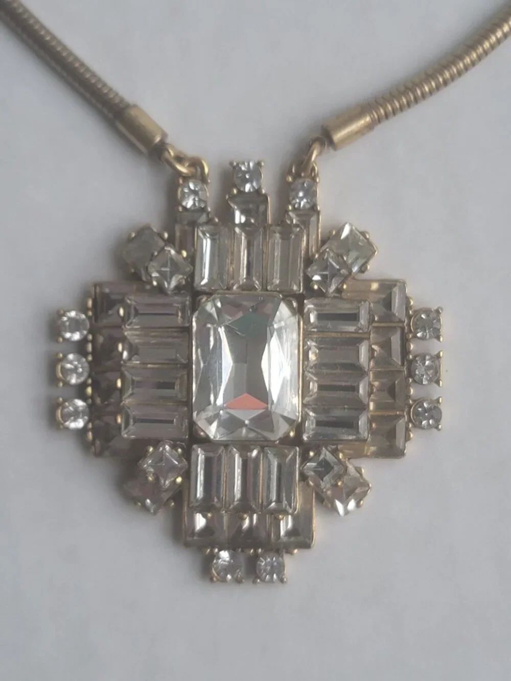 Vintage J Crew Art Deco Crystal Maximalist Y2K Snake Chain Statement Necklace